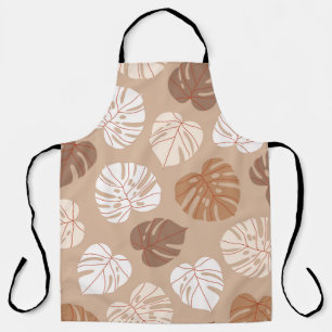 Beige Monstera Leaves: Trendy Hand-Drawn Pattern Apron