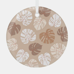 Beige Monstera Leaves: Trendy Hand-Drawn Pattern Glass Ornament