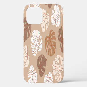 Beige Monstera Leaves: Trendy Hand-Drawn Pattern iPhone 12 Case