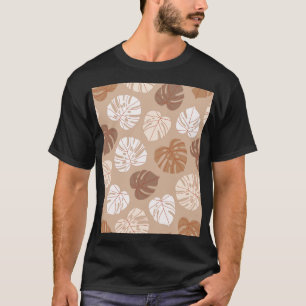 Beige Monstera Leaves: Trendy Hand-Drawn Pattern T-Shirt