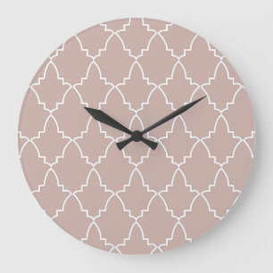 Beige Moroccan Lattice Pattern   Large Clock