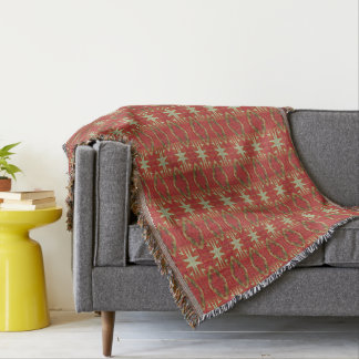 Beige Mustard Green Brown Red Orange Tribal Art Throw Blanket