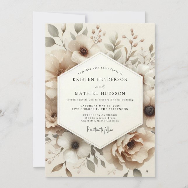 Beige Muted Anemone Wedding Invitation (Front)