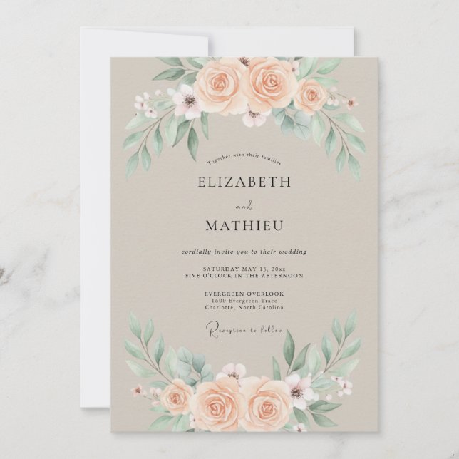 Beige Muted Botanical Wedding Invitation (Front)