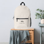 Beige name monogram initials printed backpack<br><div class="desc">Beige background,  black text. Personalize and add your monogram initials and full name.</div>