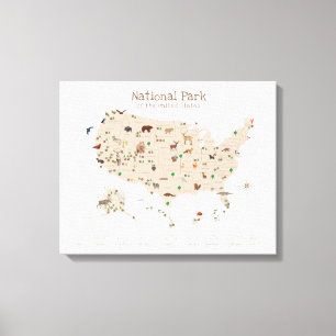 Beige National Park Map Woodland Nursery Canvas Print