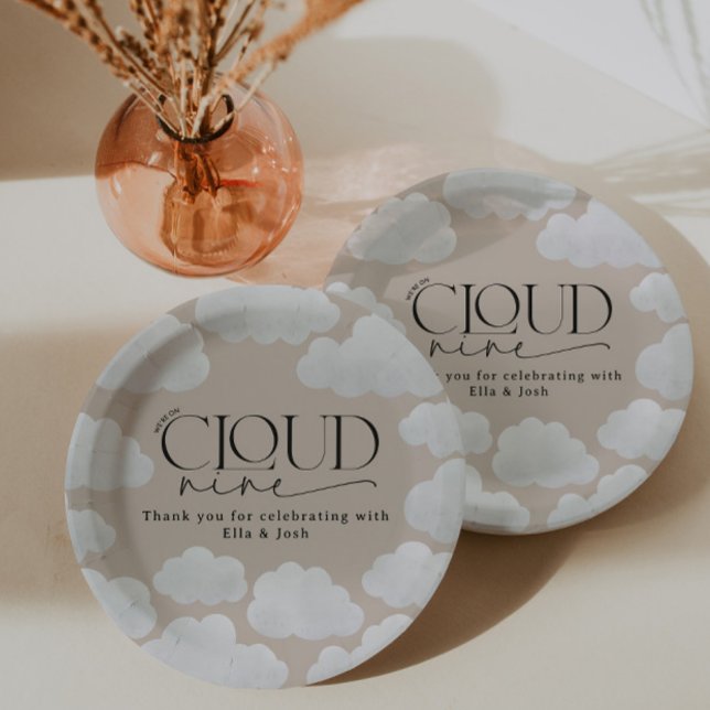 Beige natural cloud nine shower modern stylish paper plate (Creator Uploaded)