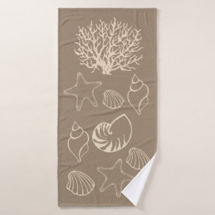 Beige Nautical Seashell Bath Towel