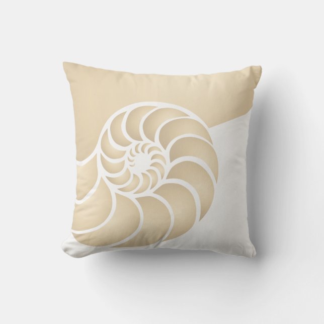 Beige Nautilus Nautical Seaside Throw Pillow (Front)