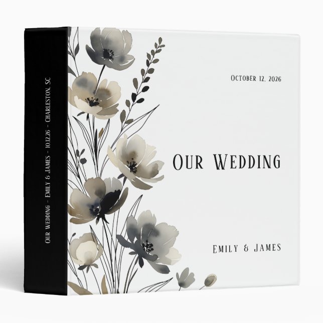 Beige Neutral Floral Wedding Binder (Front/Spine)