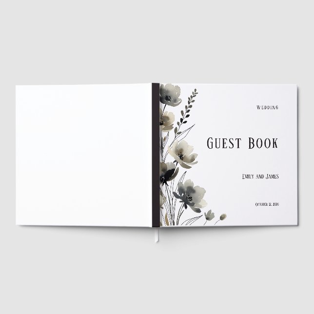 Beige Neutral Floral Wedding Guest Book (Full)