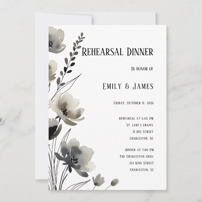 Beige Neutral Floral Wedding Invitation (Front)