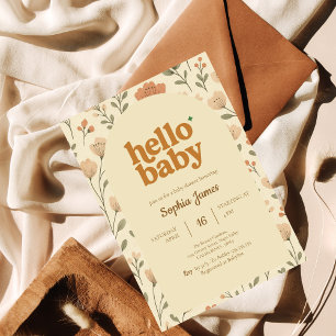 Beige Neutral Retro Typography Baby Shower Invitation
