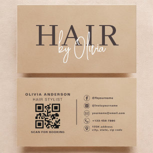 Beige Neutral Suede QR Code Hair Stylist Business Card