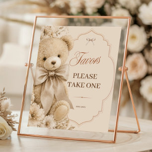 Beige Neutral Teddy Bear Baby Shower Favours Poster