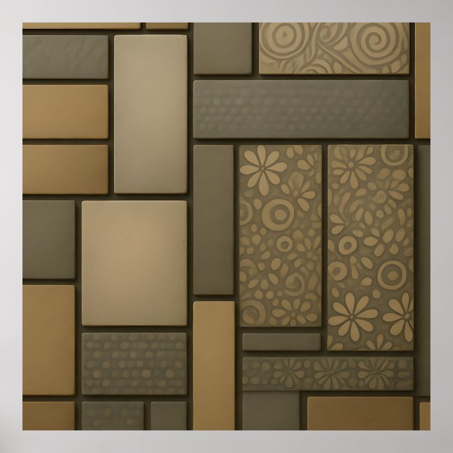 Beige Neutral Tile Mosaic Pattern Poster (Front)
