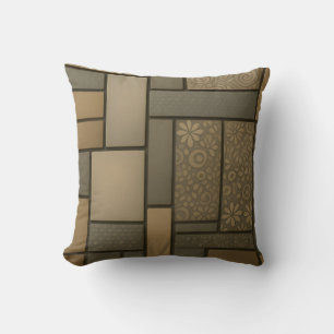 Beige Neutral Tile Mosaic Pattern Throw Pillow
