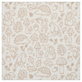 Beige Neutral Woodland Animals Kids Fall Forest Fabric