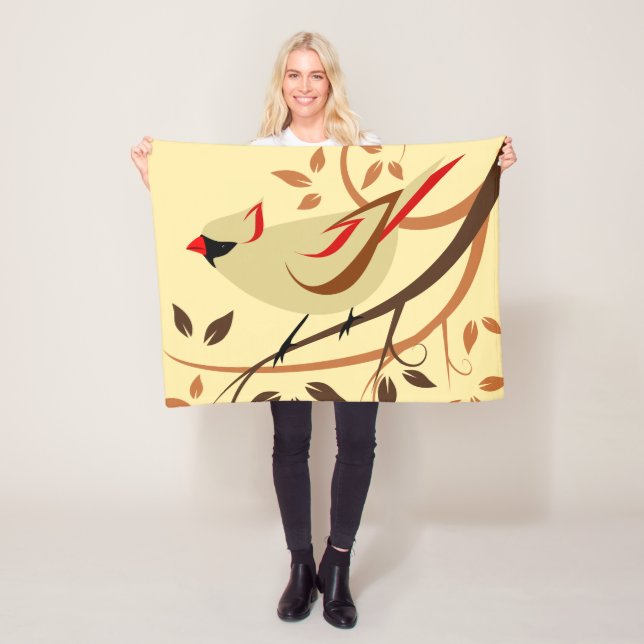 Beige Northern Cardinal Birds Fleece Blanket (In Situ)