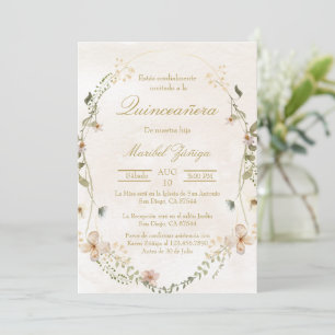 Beige or avec couronne Quinceanera invitation