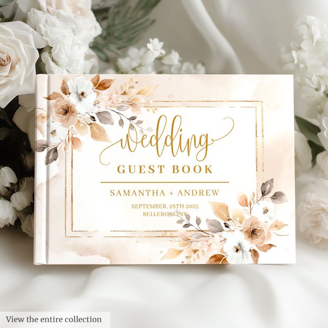Beige & Or Boho Fall Bouquet Mariage Livre d'or (Beige & Gold Boho Fall Bouquet Wedding Guest Book)