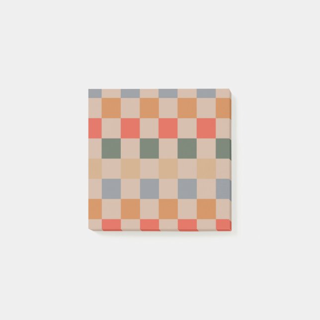 Beige Orange Brown Chequered Retro Pattern Post-it Notes (Front)