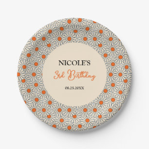Beige Orange Daisies Floral Arch Birthday Paper Plate