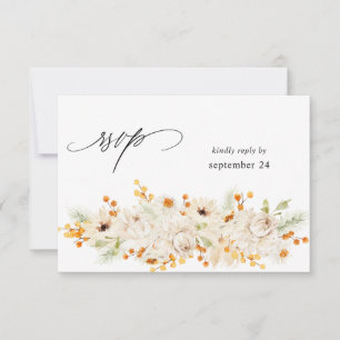Beige & Orange Floral avec RSVP de repas