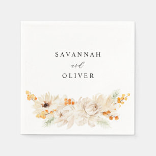 Beige & Orange Floral Name 3 Napkins