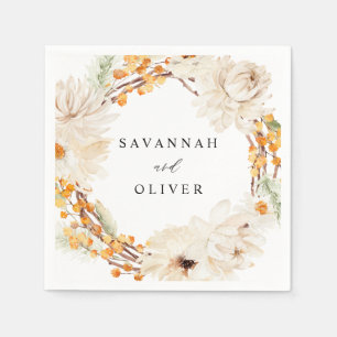 Beige & Orange Floral Name Napkins