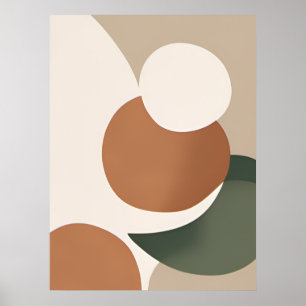 Beige Orange Green Minimal Abstract Boho AI Art  Poster