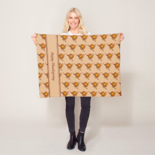 Beige Orange PUMPKIN Custom HAPPY THANKSGIVING Fleece Blanket