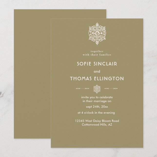 Beige Ornament Wedding Invitation (Front/Back)