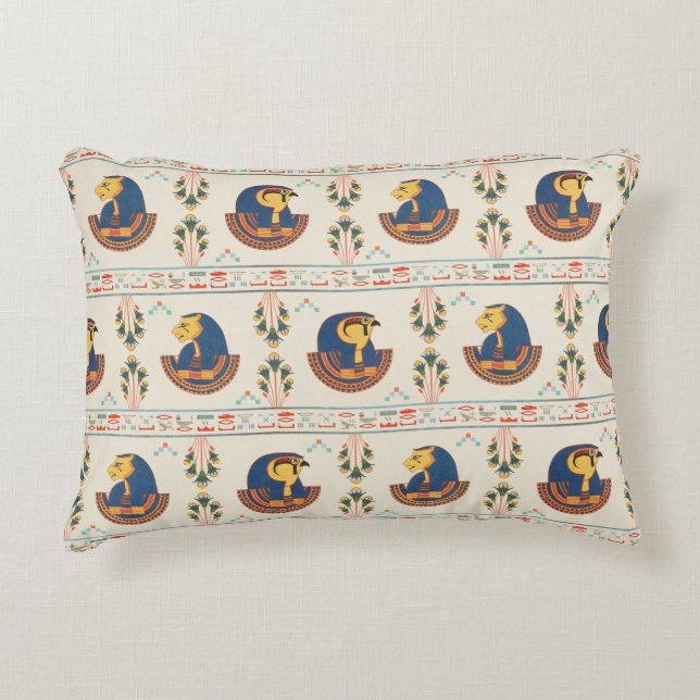 Beige ornamental Egyptian Tefnut pattern Accent Pillow (Front)