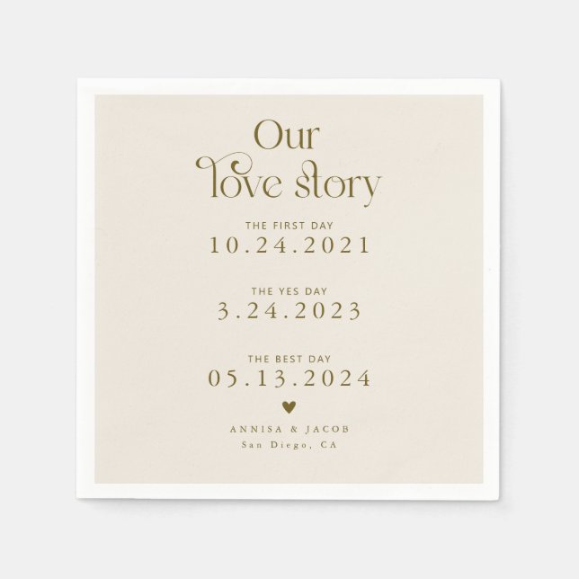 Beige Our Love Story Retro Wedding Napkin (Front)