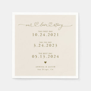 Beige Our Love Story Script Hearts Wedding Napkin
