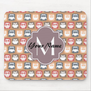 Beige Owls Personalized Monogram and Name Mouse Pad