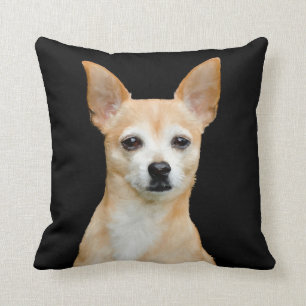 Beige painted chihuahua on black background throw pillow