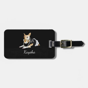 Beige painted glam chihuahua on black background luggage tag