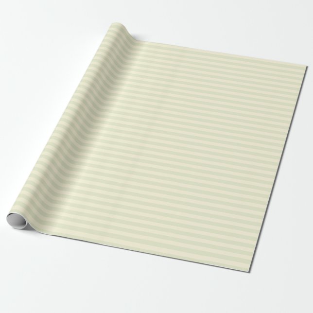 Beige & Pale Grey Green Stripes Wrapping Paper (Unrolled)