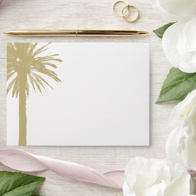 Beige palm tree silhouette logo wedding envelopes (Wedding)