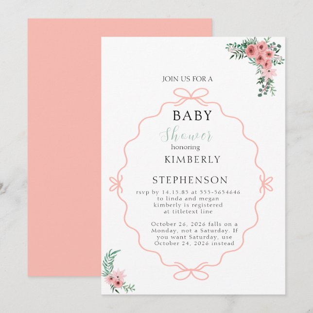 Beige Pampas Grass Boho Baby Shower Invitation (Front/Back)
