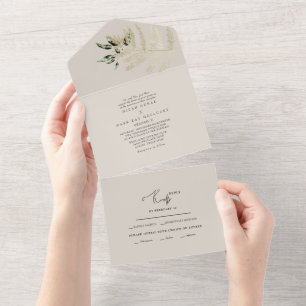 Beige Pampas Neutral Tones Wedding All In One Invi Invitation