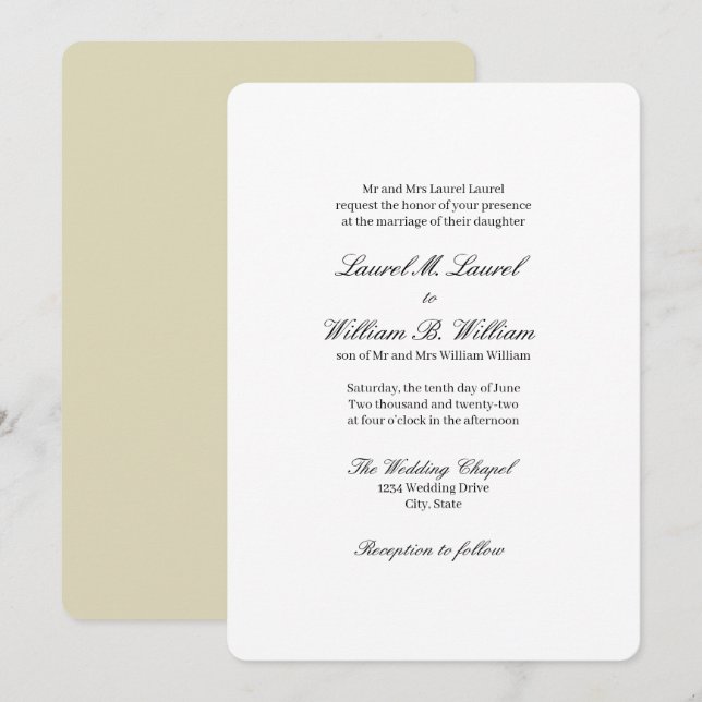 Beige Parents of the Bride Wedding Invitation (Front/Back)