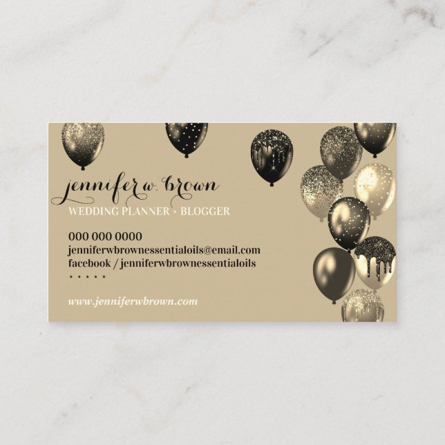 Beige Party Event Planner Elegant Balloons Business Card (Back)