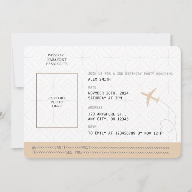 Beige Passport Aviation Birthday Party Invitation (Back)