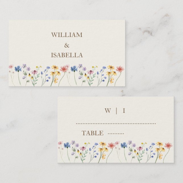 Beige Pastel Wildflower  Place Card (Front/Back)