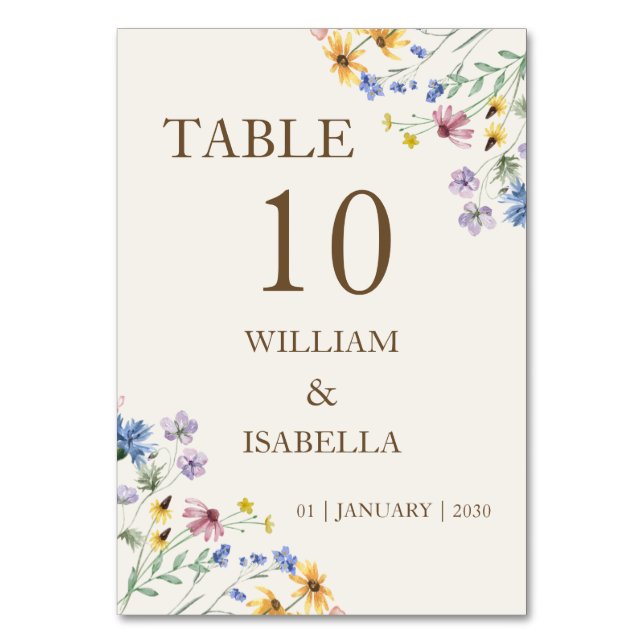 Beige Pastel Wildflower  Table Number (Front)
