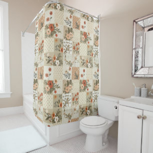 Beige Patchwork Quilt Rustic Floral Retro
