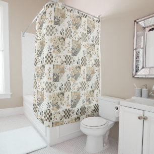 Beige Patchwork Quilt Rustic Floral Retro